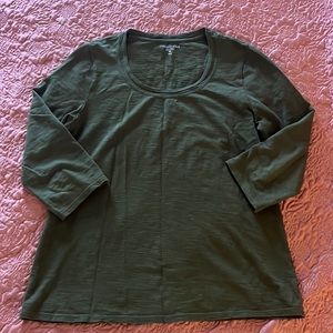 Coldwater Creek XS 4-6 scoop neck earth green top 3/4 sleeve top